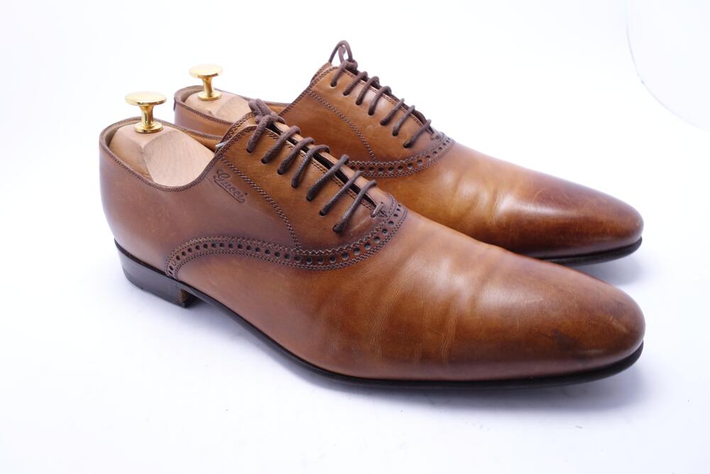 Gucci Shoes Mens Size 8 Brown Leather Oxford Dress Made In Italy 269646